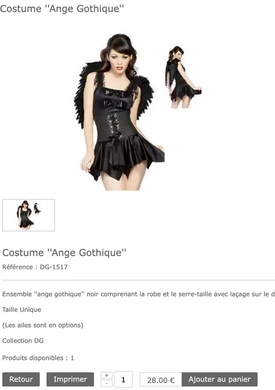 Costume ange gothique 